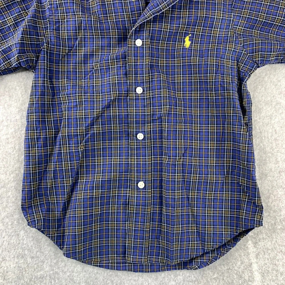 Ralph Lauren Button Down Shirt Boys‎ 4 Blue Plaid Long Sleeve Cotton Pony Logo